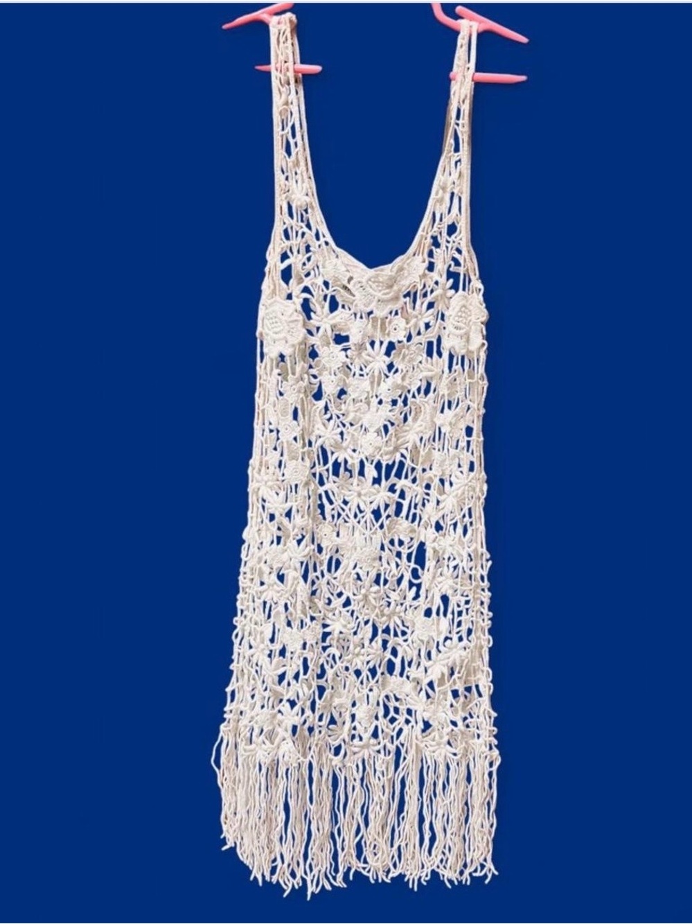 Free People Intimately Soft White Crochet Top Cover-Up w/Fringe Boho Beach XS